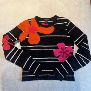 Lucky Brand Striped Sweater with Vibrant Floral Accents - Vintage